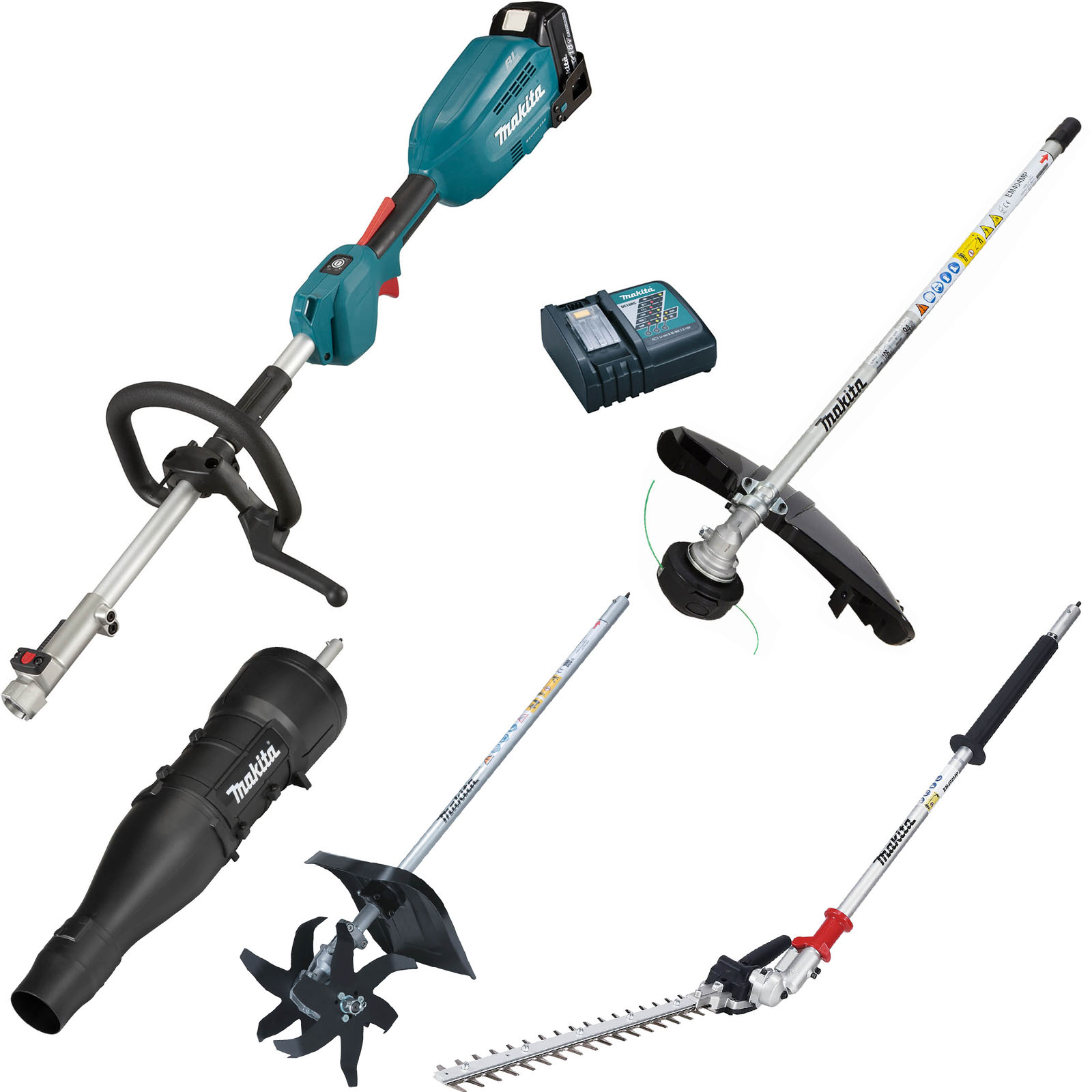 Makita DUX18 18v LXT Cordless Brushless Split Shaft Garden Multi Tool Set 1 x 5ah Li-ion Battery Charger